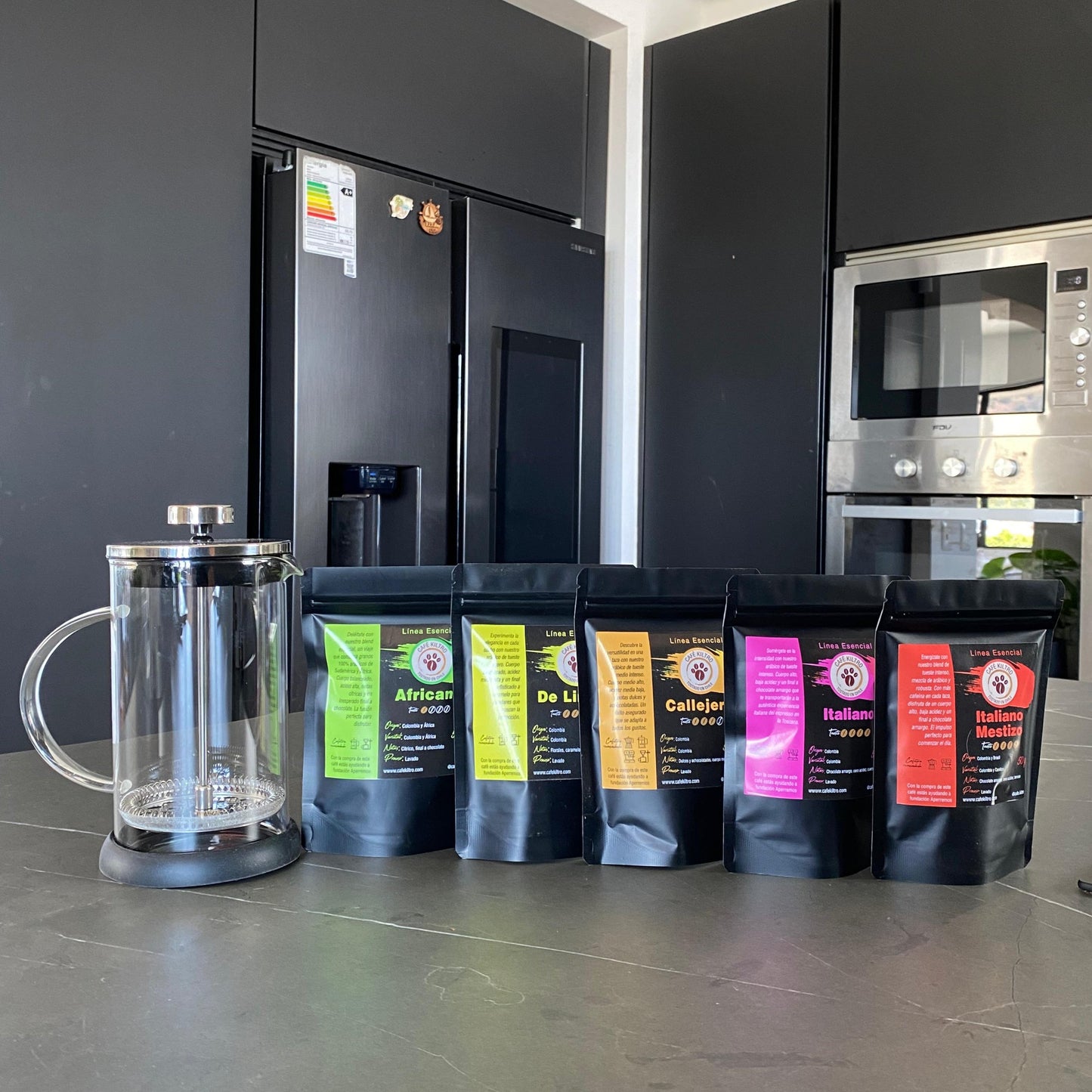 Pack de Iniciación (Prensa Francesa + 5 variedades de café de 50 gramos)