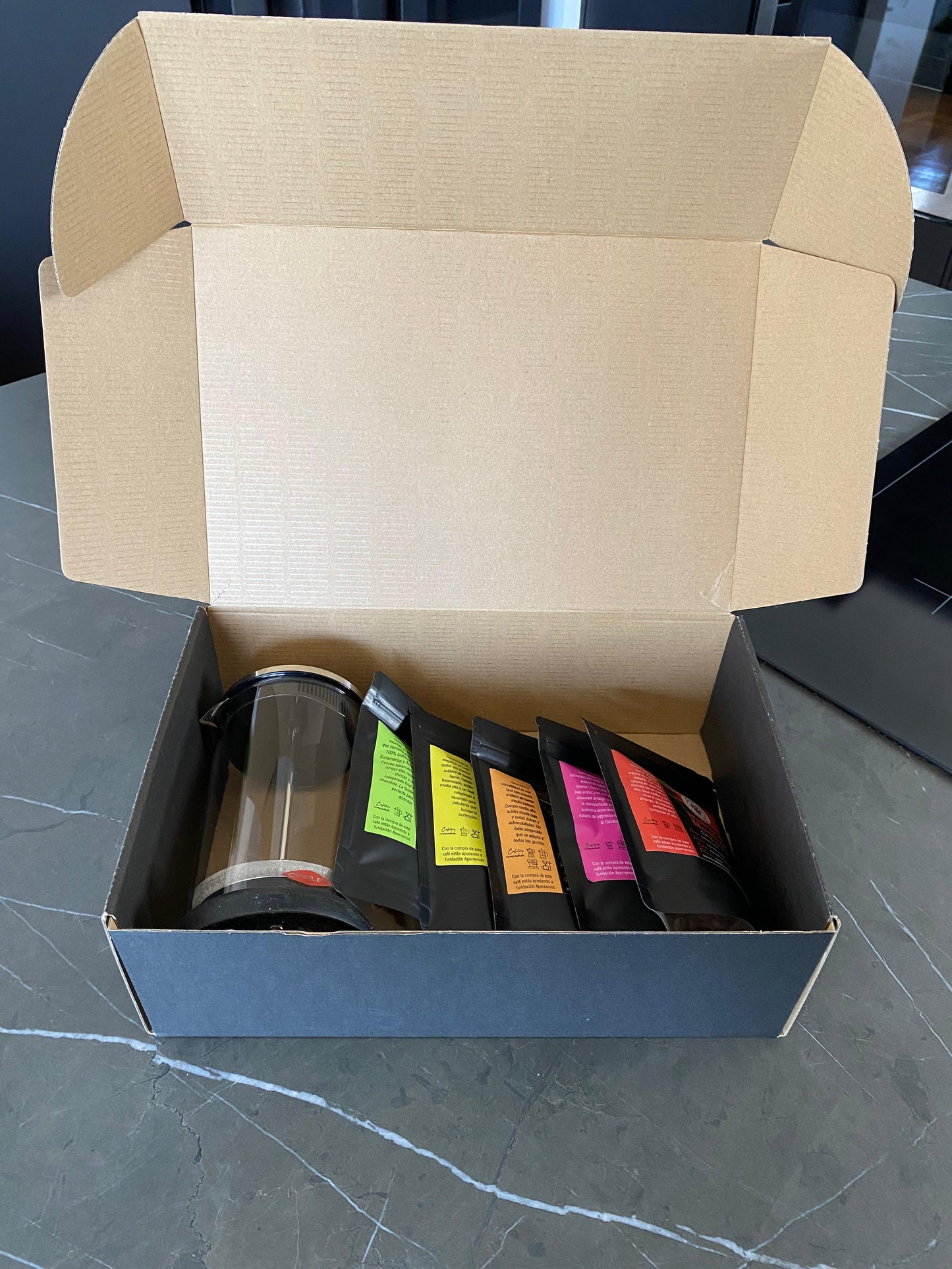 Pack de Iniciación (Prensa Francesa + 5 variedades de café de 50 gramos)