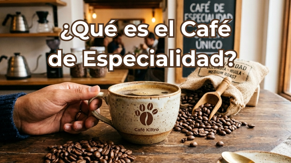 Taza de café de especialidad con granos tostados — Café Kiltro Chile