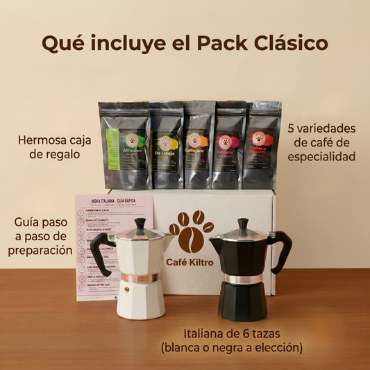 Pack Clásico (Moka Italiana + Pack degustación + Guía)