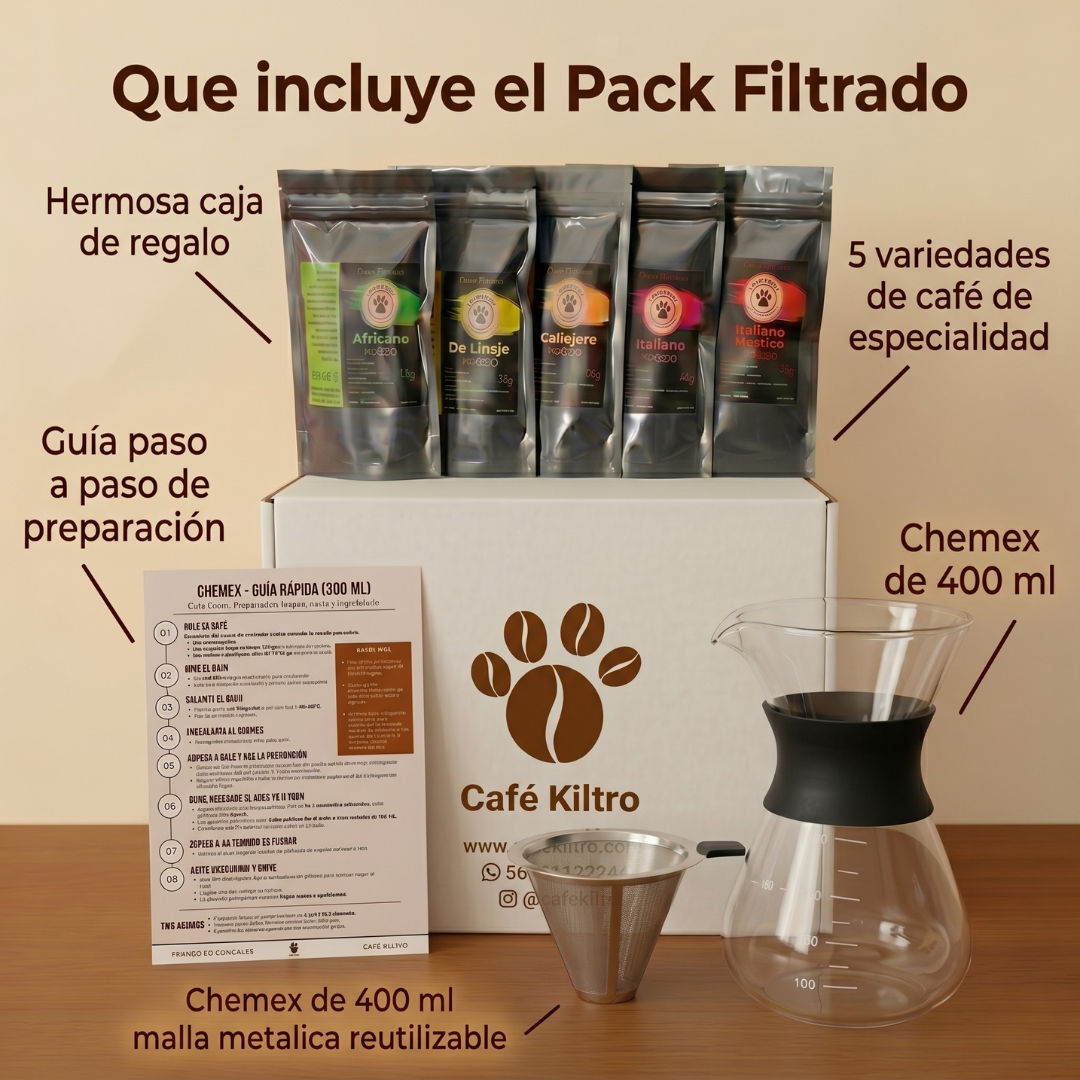 Pack Filtrado (Chemex + Pack degustación + Guía)