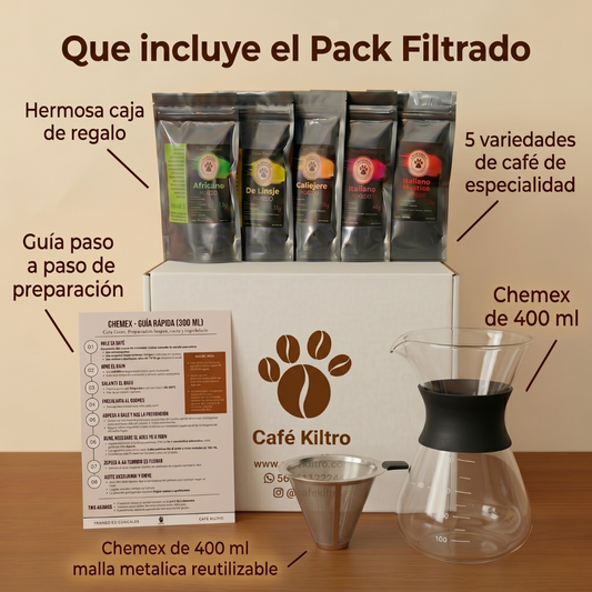 Pack Filtrado (Chemex + Pack degustación + Guía)