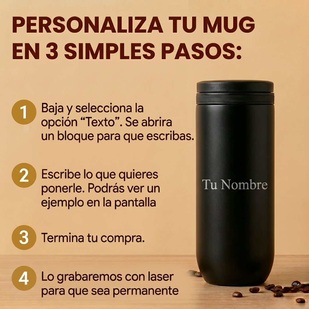 Mug Termico + Chocolate + Pack de Degustación (5 variedades de 50 gramos)