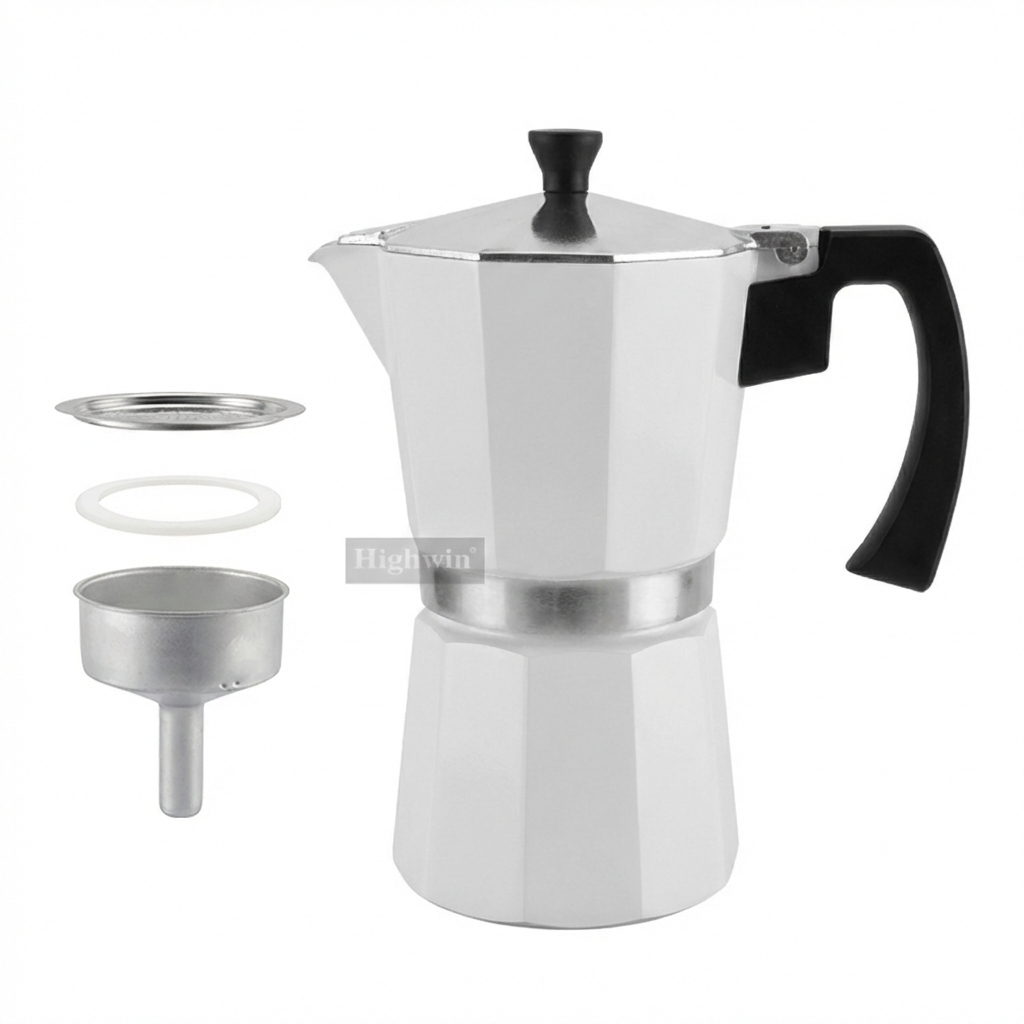 Cafetera Moka Italiana 6 Tazas (Blanco / Negro) - Café Kiltro cl