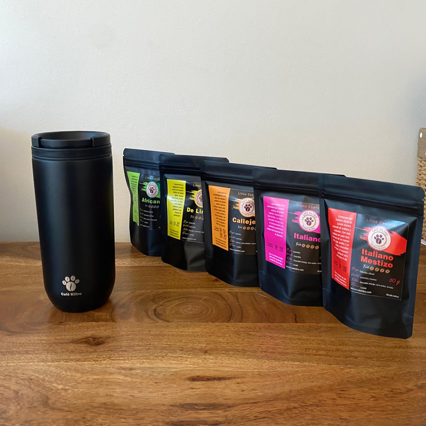 Mug Termico + Pack de Degustación (5 variedades de 50 gramos)