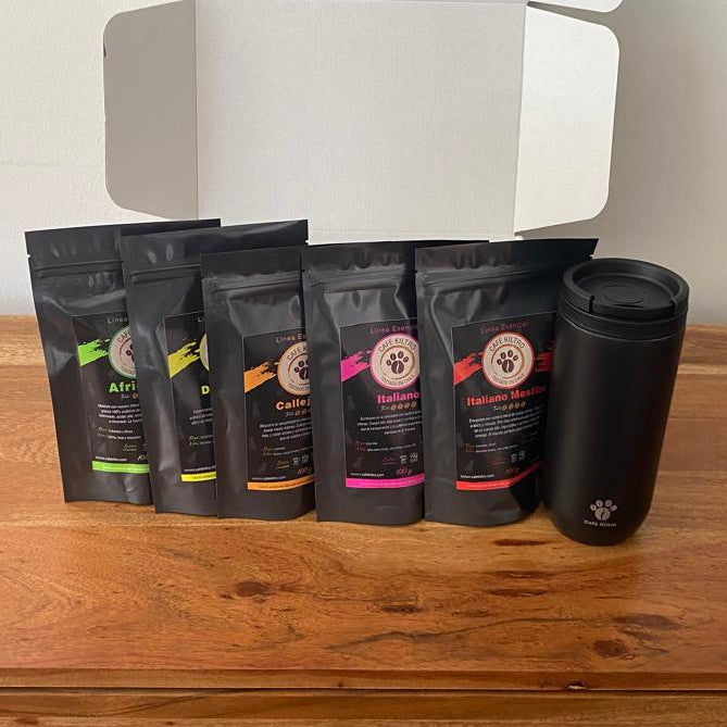 Mug Termico + Pack de Degustación XL (5 variedades de 100 gramos) (envió gratis en RM) - Café Kiltro cl
