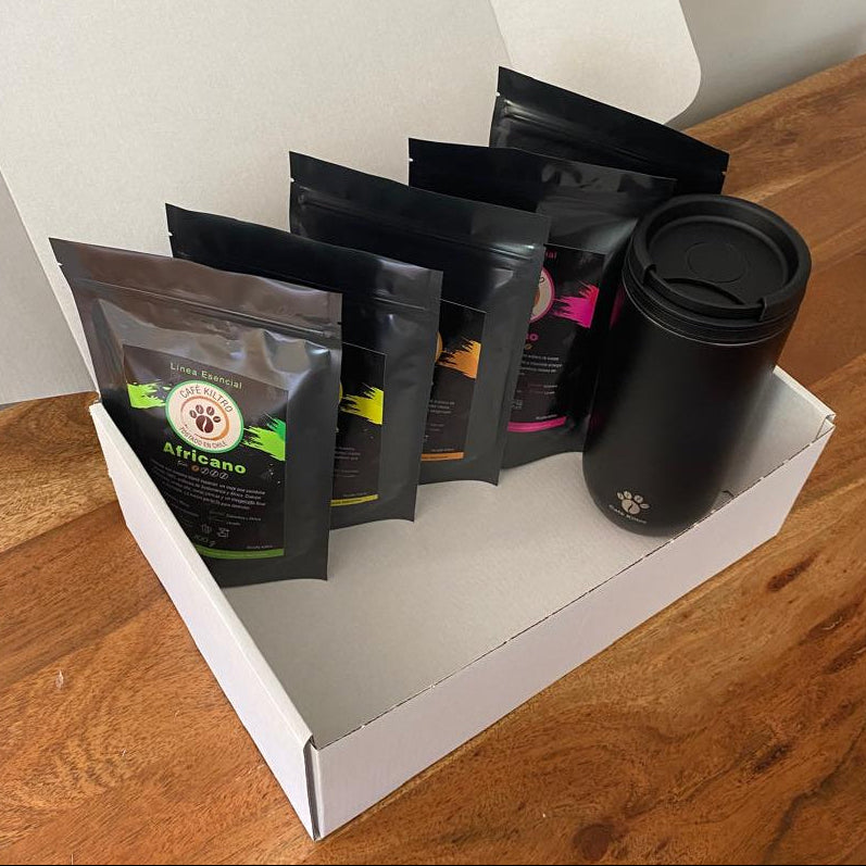 Mug Termico + Pack de Degustación XL (5 variedades de 100 gramos) (envió gratis en RM) - Café Kiltro cl